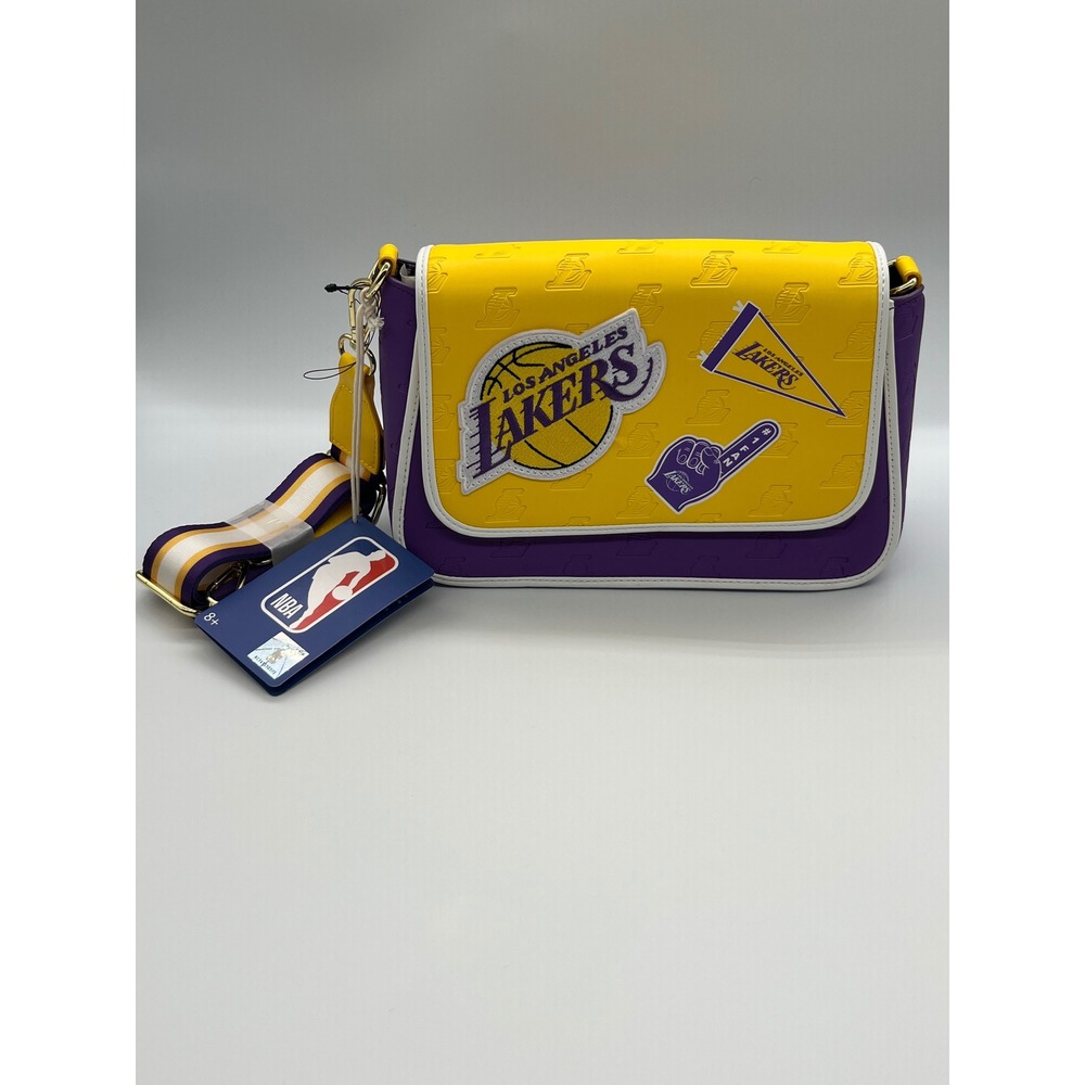 Loungefly NBA Los Angeles Lakers Crossbody Bag Purple Yellow NBATB0005 New